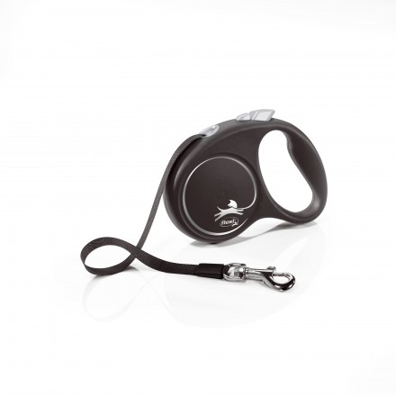 Flexi Black Design поводок-рулетка (лента) для собак маленьких и средних пород черного цвета размер S: 5м/15кг
