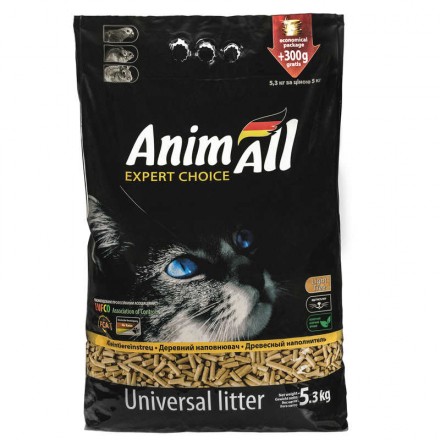 AnimAll деревний наповнювач для котів без аромату 5 кг + 300 г у подарунок