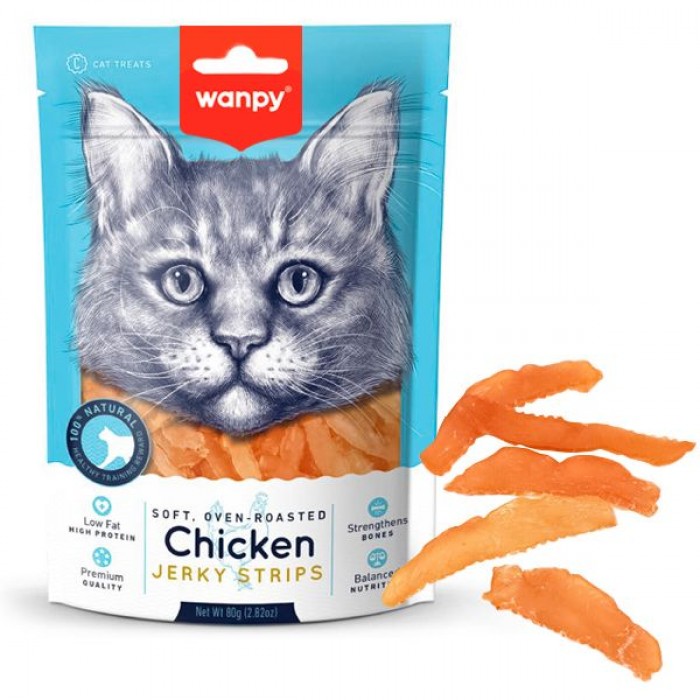 Wanpy Soft Chicken Jerky Strips лакомство для котов с курицей 80 г