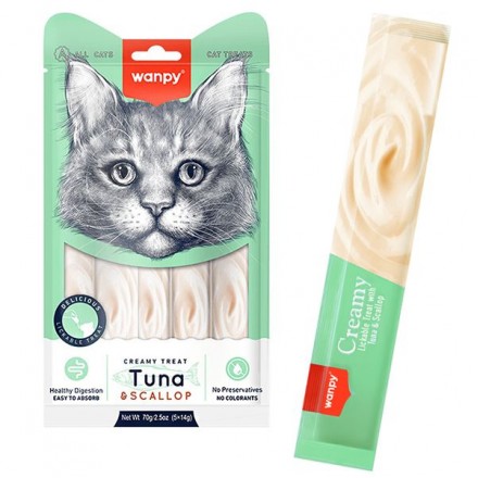 Wanpy Creamy Lickable Treats Tuna & Scallop жидкое лакомство для котов с морским гребешком 70 г