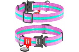 Collar WAUDOG Nylon светящийся/светоотражающий ошейник c QR паспортом и металлической фурнитурой для собак (фиолетовый) M