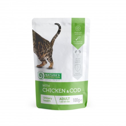 Nature's Protection Urinary health with Chicken and Cod влажный корм с курицей и треской для кошек 100 г*12шт
