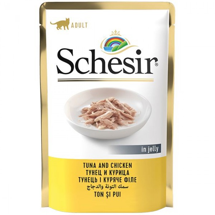Schesir Tuna and Chicken влажный корм для взрослых котов с тунцом и куриным филе в желе 85 г