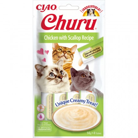 INABA Churu лакомство для кошек сливочный мусс с курицей и гребешками 4 шт*14 г