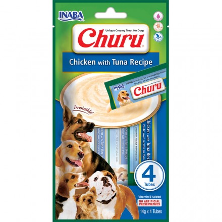 INABA Churu лакомство для собак сливочный мусс с курицей и тунцом 14 г (4шт/уп)