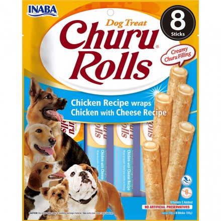 INABA Churu Rolls лакомство для собак с курицей и сыром 12 г (8шт/уп)