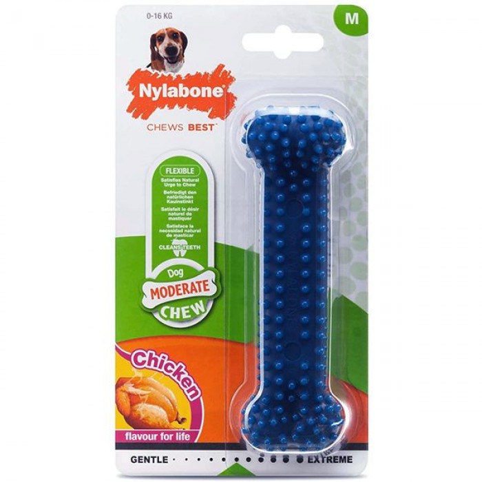 Nylabone Moderate Chew Dental Bone игрушка кость для собак средних пород с ароматом курицы 14,6см