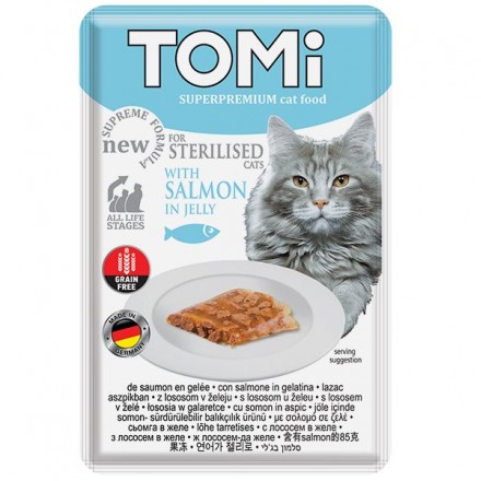 TOMI STERILISED SALMON IN JELLY влажный корм для стерилизованных котов с лососем в желе 85г*22шт
