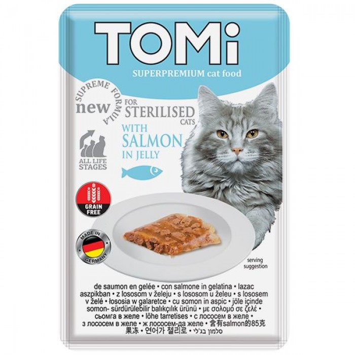 TOMI STERILISED SALMON IN JELLY влажный корм для стерилизованных котов с лососем в желе 85г*22шт