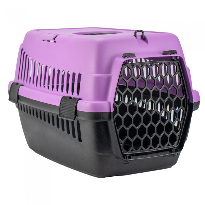 AGILITY Plast пластиковая переноска для кошек и собак до 12 кг (черно-лавандовая) 39х55х36,5 см