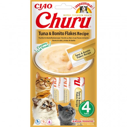INABA Churu для кошек сливочный мусс с тунцом и хлопьями бонито 4 шт*14 г