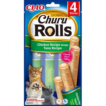 INABA Churu Rolls лакомство для кошек рулетики с курицей и тунцом 4 шт*10 г