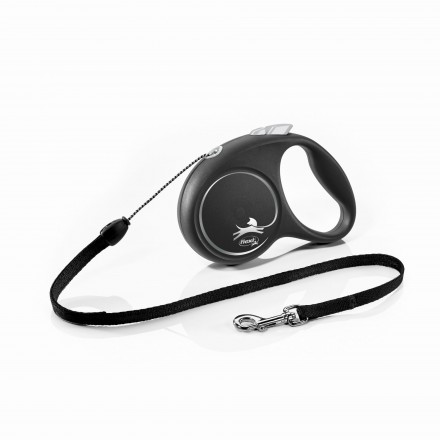 Flexi Black Design поводок-рулетка (трос) для собак маленьких и средних пород черного цвета размер S: 5м/12кг