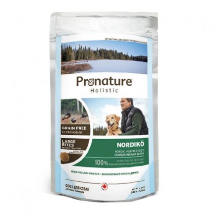 Pronature Holistic Dog Nordikо Large Bites для собак середніх та великих порід з індичкою та ягодами 0,34 кг