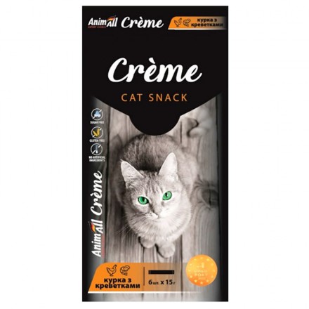 AnimAll Сreme лакомства со вкусом курицы и креветок для котов 6×15 г