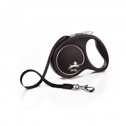 Flexi Black Design поводок-рулетка (лента) для собак средних пород черного цвета размер M: 5 м/25 кг