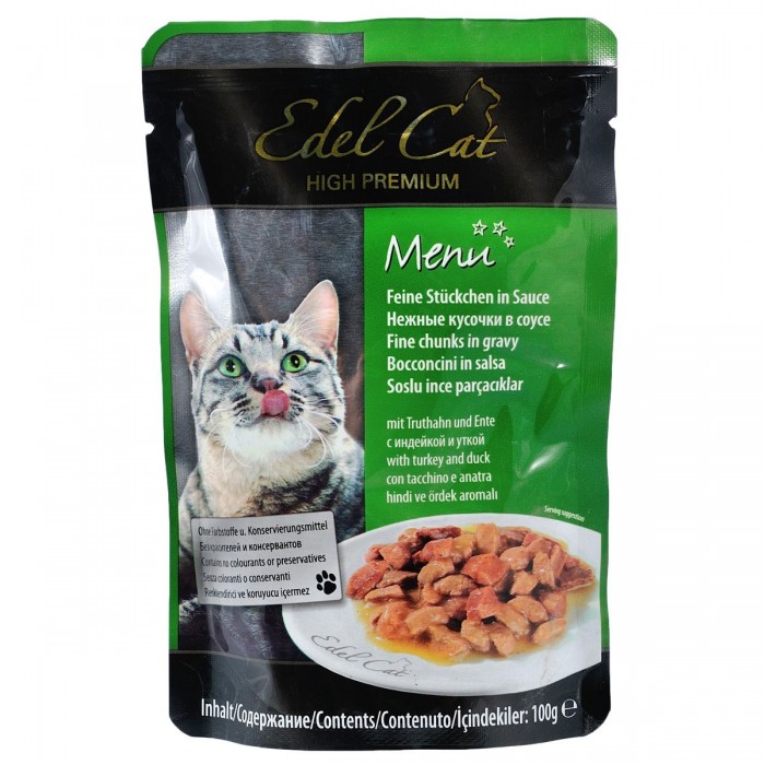 Edel Cat Кусочки с индейкой и уткой в соусе для кошек, пауч 100g