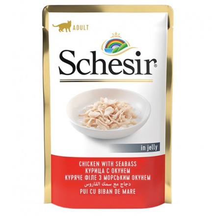 Schesir Chicken Seabass влажный корм для взрослых котов с курицей и морским окунем в желе 85 г