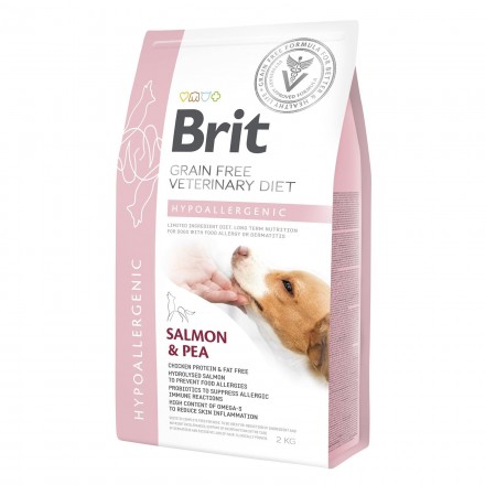 Brit GF VetDiets Dog Hypoallergenic сухой корм для собак с лососем, горохом и гречкой 2 kg