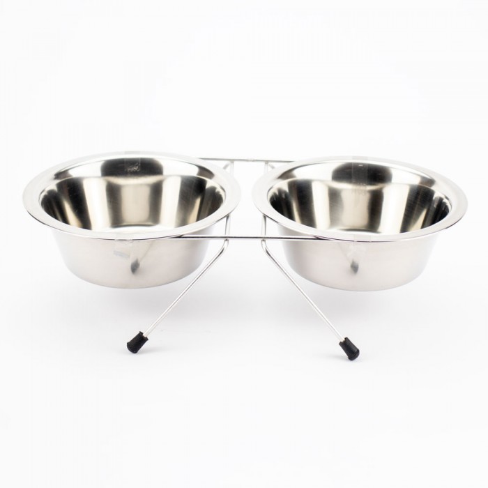 AGILITY двойная металлическая миска на подставке из нержавеющей стали для собак 2x750 мл