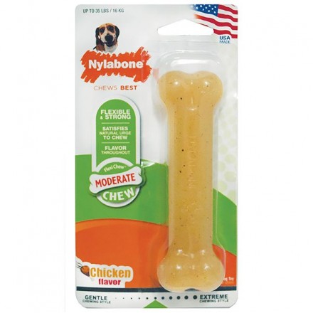 Nylabone Flexi Chew Wolf игрушка кость для собак средних пород с ароматом курицы 13,9см