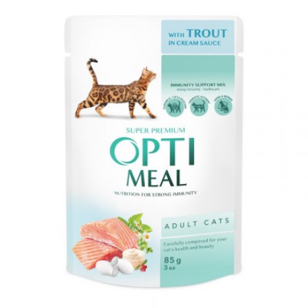 Optimeal Adult Cats влажный корм для котов с форелью в кремовом соусе 85 г