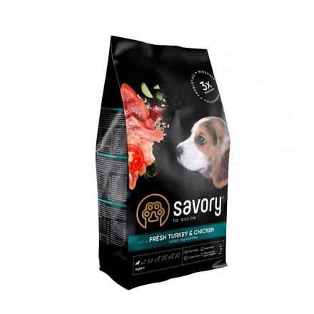 Savory Puppy rich in Fresh Turkey and Chicken для щенков всех пород 1 kg