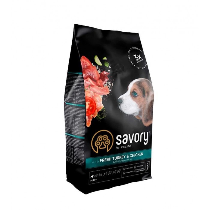 Savory Puppy rich in Fresh Turkey and Chicken для цуценят усіх порід 1 kg