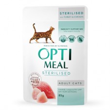 Optimeal Adult Cats Sterilised влажный корм с индейкой и курицей в соусе 85 г