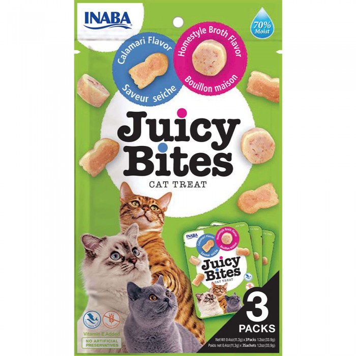 INABA Juicy Bites лакомство для кошек со вкусом домашнего бульона и кальмаров 3 шт*11,3 г