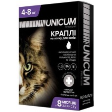 Unicum COMPLEX капли от блох, клещей и гельминтов на холке для кошек 4-8 кг