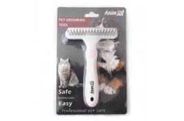AnimAll Groom двухрядная расческа-грабли для животных (розовая)