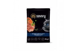 Savory Adult Cat Pouch with Salmon & Peas in Gravy вологий корм для котів з лососем та горошком 85 г
