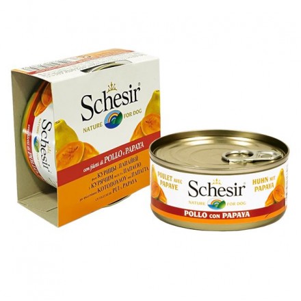 Schesir Chicken Papaya влажный корм для взрослых собак с курицей и папайей в желе 150 г