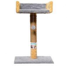 Пухнастики когтеточка для котов столбик с диваном (джут) серая с бежевым 30×33×50 см