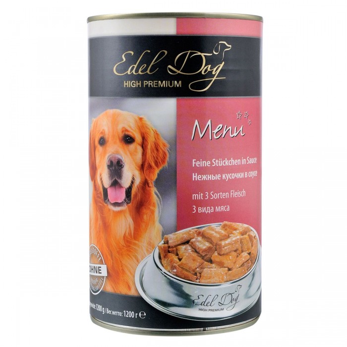 Edel Dog Кусочки с тремя видами мяса в соусе для собак 1,2kg