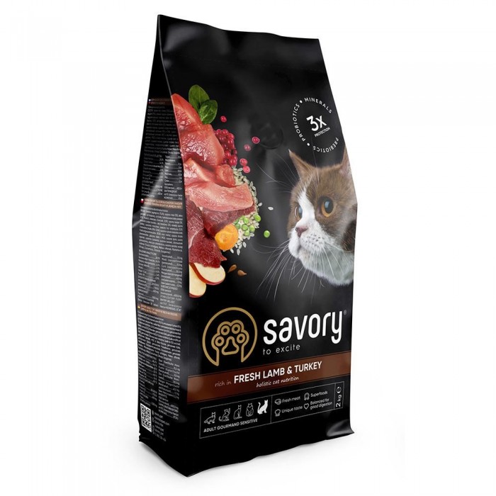 Savory Adult Cat Sensitive Digestion Fresh Lamb and Turkey 2 kg