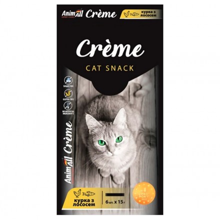 AnimAll Сreme ласощі зі смаком курки та лосося для котів 6×15 г