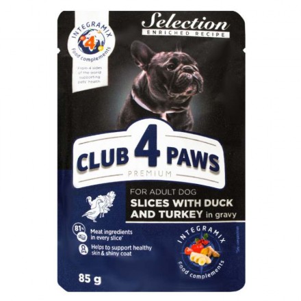 Club 4 Paws Premium Selection влажный корм для собак малых пород с уткой и индейкой в соусе 85 г