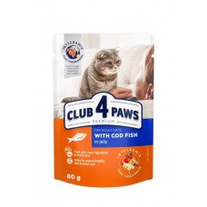 Club 4 Paws Premium влажный корм для кошек с треской в ​​желе 80г*24шт