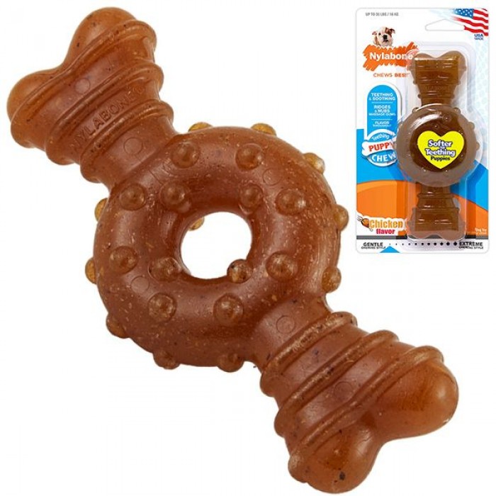 Nylabone Puppy Chew Ring Bone игрушка для щенков средних пород с ароматом курицы 14,6см