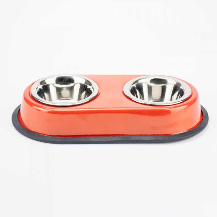 AGILITY подвійна металева миска на підставці для котів та собак (червона) 2x180 мл