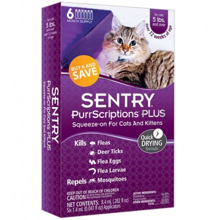 Sentry PurrScriptions Plus капли от блох, клещей и комаров для котов (1,4 мл)