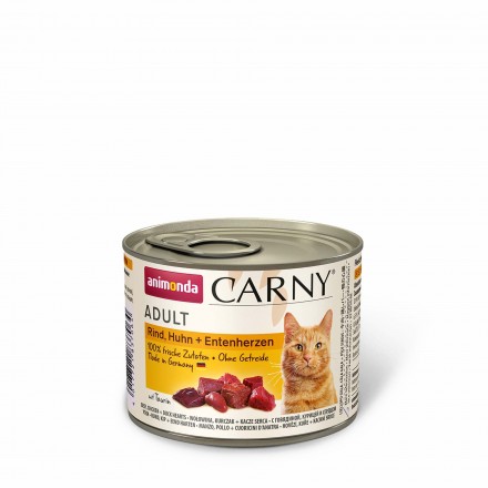 Animonda Carny Adult Beef, Chicken + Duck hearts влажный корм с говядиной, курицей и утиными сердцами для кошек 200 г