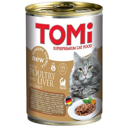 TOMI POULTRY LIVER влажный корм для котов с птицей и печенью в соусе 400 г