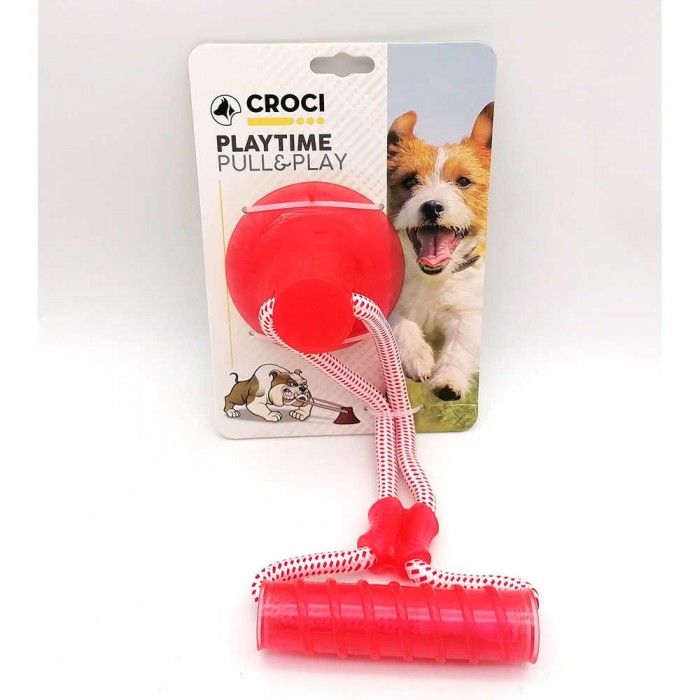 Croci игрушка для собак "Цилиндр на веревке с присоской" (красный) 36х13 см