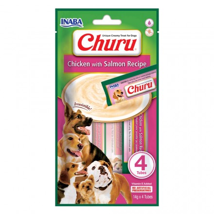 INABA Churu лакомство для собак сливочный мусс с курицей и лососем 14 г (4шт/уп)
