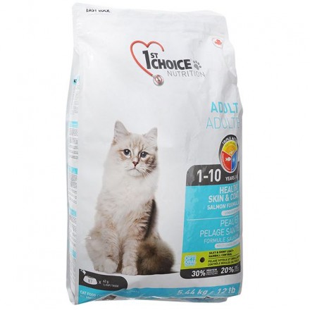1st Choice Adult Healthy Skin & Coat сухой корм для кошек с лососем 5,44 кг