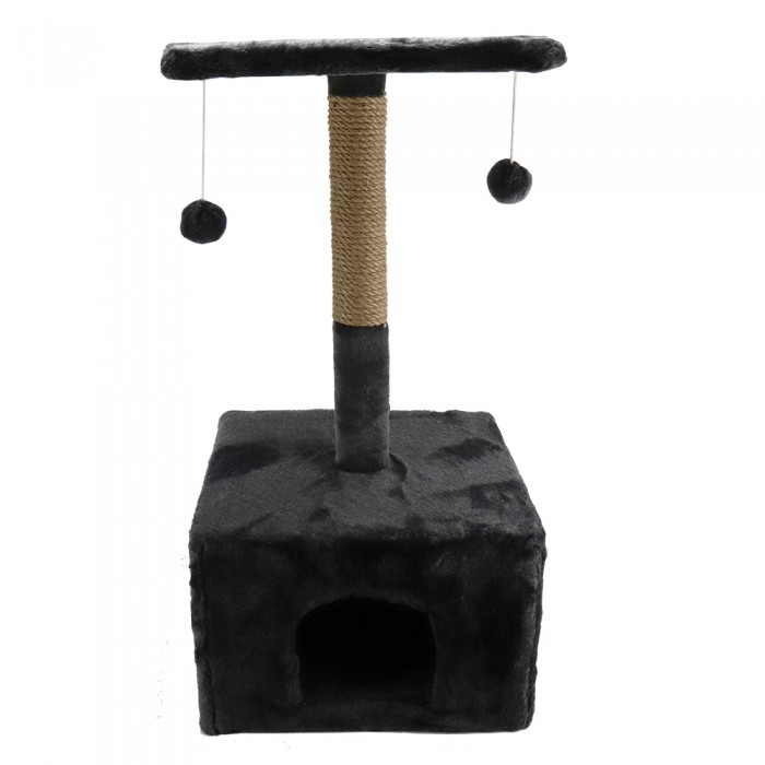 Пухнастики когтеточка для котов домик с полкой (джут) графит 38×35×50 см