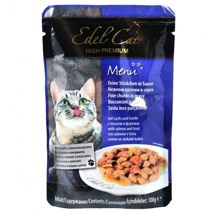 Edel Cat Кусочки с лососем и форелью в соусе для кошек, пауч 100g